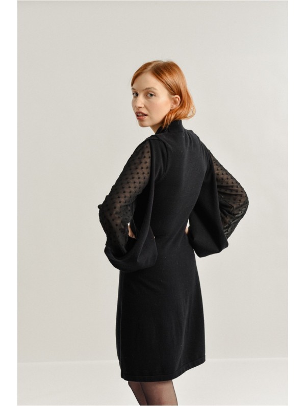Vestido negro sales manga larga transparencias