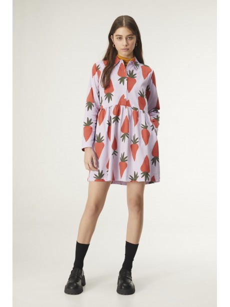 VESTIDO CORTO CON CUELLO CAMISERO Y ESTAMPADO DE ZANAHORIAS