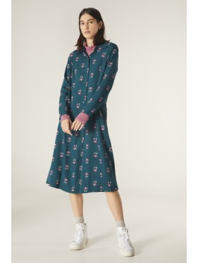 VESTIDO MIDI EVASÉ DE MANGA LARGA Y ESTAMPADO FLORAL DE MARGARITAS