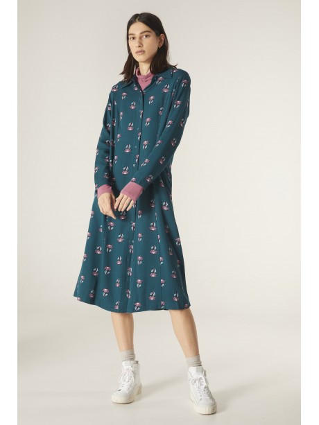 VESTIDO MIDI EVASÉ DE MANGA LARGA Y ESTAMPADO FLORAL DE MARGARITAS
