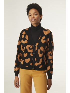 CHAQUETA DE PUNTO JACQUARD CON MANGA LARGA Y ANIMAL PRINT DE LEOPARDO