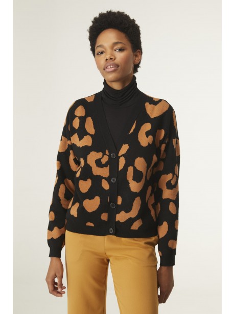 CHAQUETA DE PUNTO JACQUARD CON MANGA LARGA Y ANIMAL PRINT DE LEOPARDO