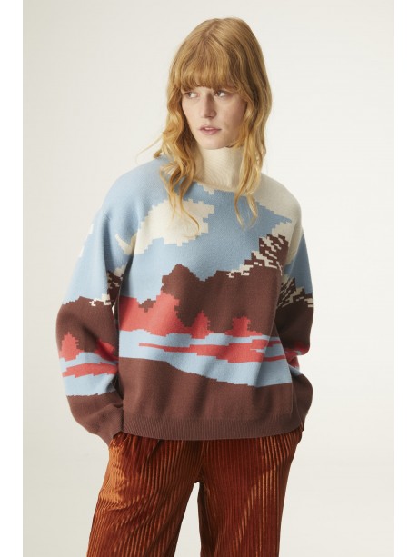 JERSEY DE PUNTO JACQUARD CON CUELLO CISNE Y ESTAMPADO DE MONTAÑA