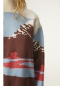 JERSEY DE PUNTO JACQUARD CON CUELLO CISNE Y ESTAMPADO DE MONTAÑA