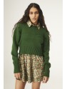 JERSEY CORTO DE PUNTO CON MANGA LARGA ABULLONADA VERDE