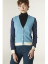 CHAQUETA DE PUNTO CON ESCOTE PICO DE COLOR BLOCK AZUL