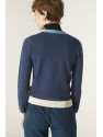 CHAQUETA DE PUNTO CON ESCOTE PICO DE COLOR BLOCK AZUL