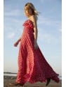 VESTIDO LARGO DE TIRANTES CON ESTAMPADO Y VOLANTES