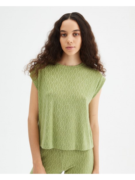 Top sin mangas de punto jacquard verde