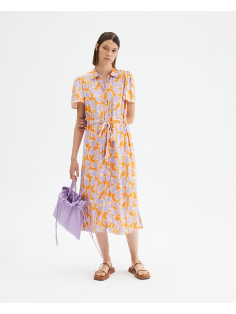 Vestido midi camisero con estampado de frutas