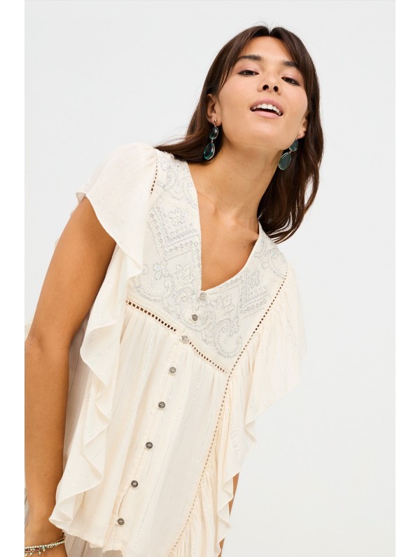 Blusa manga 2025 corta con volantes