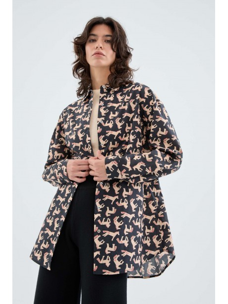 Camisa oversize de popelín con estampado de caballos
